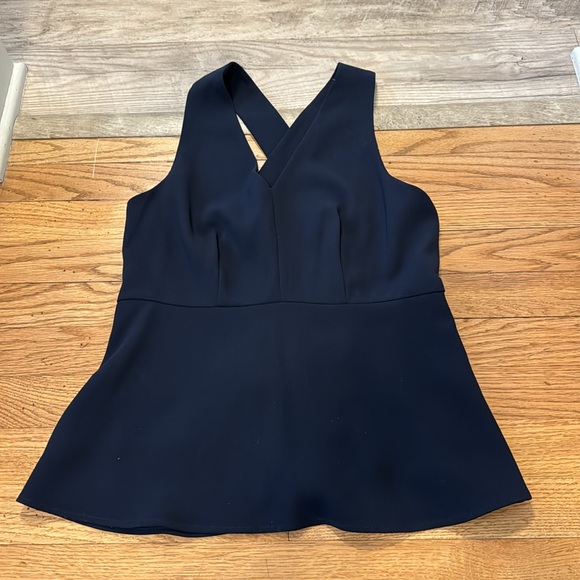 Ann Taylor navy peplum tank with zipper back - Picture 3 of 5